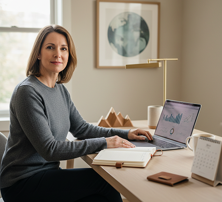 Une femme prépare sa retraite à son bureau