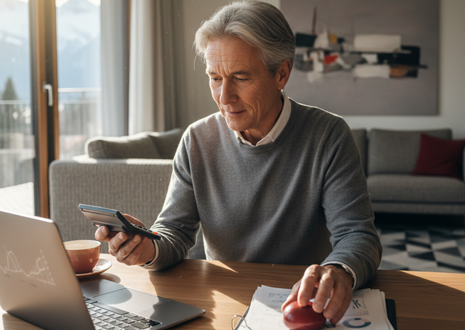 Un homme calcule ses futurs revenus